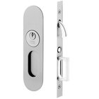 Narrow Modern Oval Keyed Pocket Door Mortise Lock in Polished Chrome