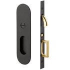 Narrow Modern Oval Privacy Pocket Door Mortise Lock in Flat Black
