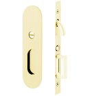 Narrow Modern Oval Privacy Pocket Door Mortise Lock in Unlacquered Brass