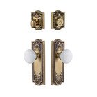Parthenon Plate With Hyde Park Porcelain Knob & Matching Deadbolt In Vintage Brass