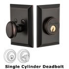 Grandeur Single Cylinder Deadbolt with Fifth Avenue Plate in Timeless Bronze