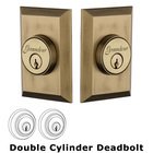 Grandeur Double Cylinder Deadbolt with Fifth Avenue Plate in Vintage Brass