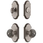 Handleset - Arc Plate With Windsor Knob & Matching Deadbolt In Antique Pewter