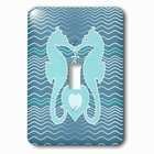 Single Toggle Wallplate With Pretty Seahorses Holding Anchor With Hearts Over Wavy Lines Background