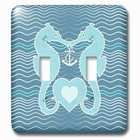 Double Toggle Wallplate With Pretty Seahorses Holding Anchor With Hearts Over Wavy Lines Background