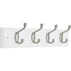 18" Rail with 4 Heavy Duty Hooks in Flat and Flat White,Satin Nickel