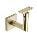 Square Mount Base and Tubular Arm with Flat Clamp Surface Mounted Hand Rail Bracket in Satin Brass