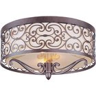 14 1/4" 2-Light Flush Mount Fixture in Umber Bronze with an Off-White Fabric Shade