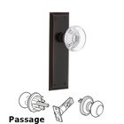 Complete Passage Set - New York Plate with Round Clear Crystal Glass Door Knob in Timeless Bronze