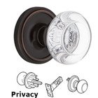 Complete Privacy Set - Classic Rosette with Round Clear Crystal Glass Door Knob in Timeless Bronze
