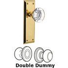 Double Dummy New York Plate with Round Clear Crystal Knob in Unlacquered Brass