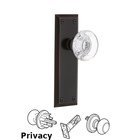 Privacy New York Plate with Round Clear Crystal Glass Door Knob in Timeless Bronze