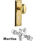 Mortise New York Plate with Homestead Knob and Keyhole in Unlacquered Brass
