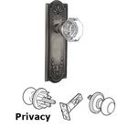 Privacy Knob - Meadows Plate with Waldorf Crystal Door Knob in Antique Pewter