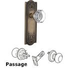 Passage Knob - Meadows Plate with Waldorf Crystal Door Knob in Antique Brass