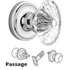Passage Knob - Classic Rose with Oval Fluted Crystal Knob in Bright Chrome