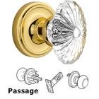 Passage Knob - Classic Rose with Oval Fluted Crystal Knob in Polished Brass