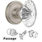 Passage Knob - Classic Rose with Oval Fluted Crystal Knob in Satin Nickel