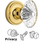 Privacy Knob - Classic Rose with Oval Fluted Crystal Knob in Polished Brass