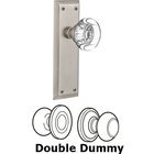 Double Dummy - New York Plate with Round Clear Crystal Knob without Keyhole in Satin Nickel