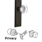 Privacy New York Plate with Round Clear Crystal Glass Door Knob in Oil-Rubbed Bronze