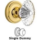 Single Dummy Classic Rosette with Oval Fluted Crystal Knob in Unlacquered Brass