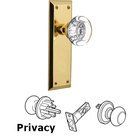 Privacy New York Plate with Round Clear Crystal Glass Door Knob in Unlacquered Brass