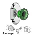 Nostalgic Warehouse - Passage - Cottage Plate Crystal Emerald Glass Door Knob in Bright Chrome