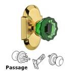 Nostalgic Warehouse - Passage - Cottage Plate Crystal Emerald Glass Door Knob in Polished Brass