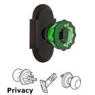 Nostalgic Warehouse - Privacy - Cottage Plate Crystal Emerald Glass Door Knob in Timeless Bronze