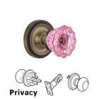 Nostalgic Warehouse - Privacy - Rope Rose Crystal Pink Glass Door Knob in Unlaquered Brass