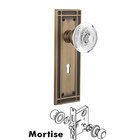 Mortise - Mission Plate With Crystal Egg & Dart Knob in Antique Brass