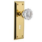 Single Dummy New York Plate with Keyhole and Crystal Glass Door Knob in Polished Brass