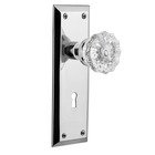 Single Dummy New York Plate with Keyhole and Crystal Glass Door Knob in Bright Chrome