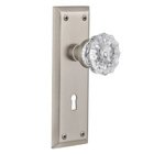 Privacy New York Plate with Keyhole and Crystal Glass Door Knob in Satin Nickel