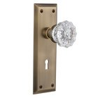 Passage New York Plate with Keyhole and Crystal Glass Door Knob in Antique Brass