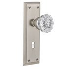 Single Dummy New York Plate with Keyhole and Crystal Glass Door Knob in Satin Nickel