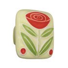 2" Large Square Yellow With Flower & 2 Berries Knob in Porcelain