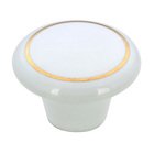 1 1/2" Diameter Ceramic Knob in White with Brass