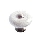 Ceramic 1 1/4" Diameter Button Knob with in Brushed Nickel and Crackle White