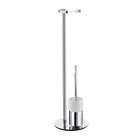 Smedbo Bath Hardware - Outline Collection - Toilet Roll Holder (Freestanding)/Toilet Brush With Porcelain Glass Container in Polished Chrome With White Porcelain