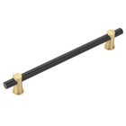 8" Centers Bar Pull in Matte Black Bar and Satin Brass Stems