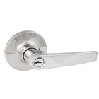 Cedar Keyed Door Lever with Round Rosette in Polished Chrome